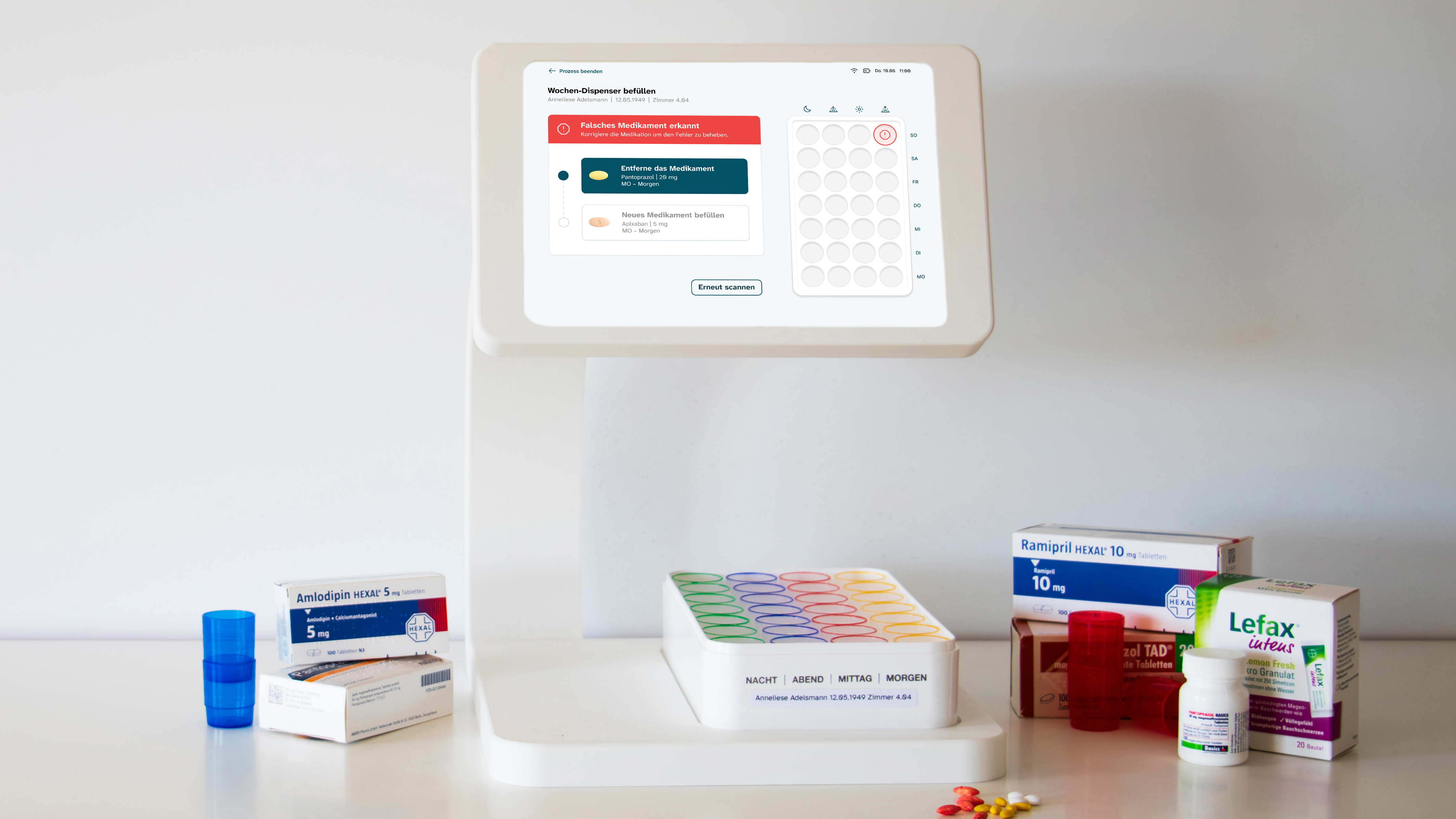 Medikationsplan mit Fehlermeldung