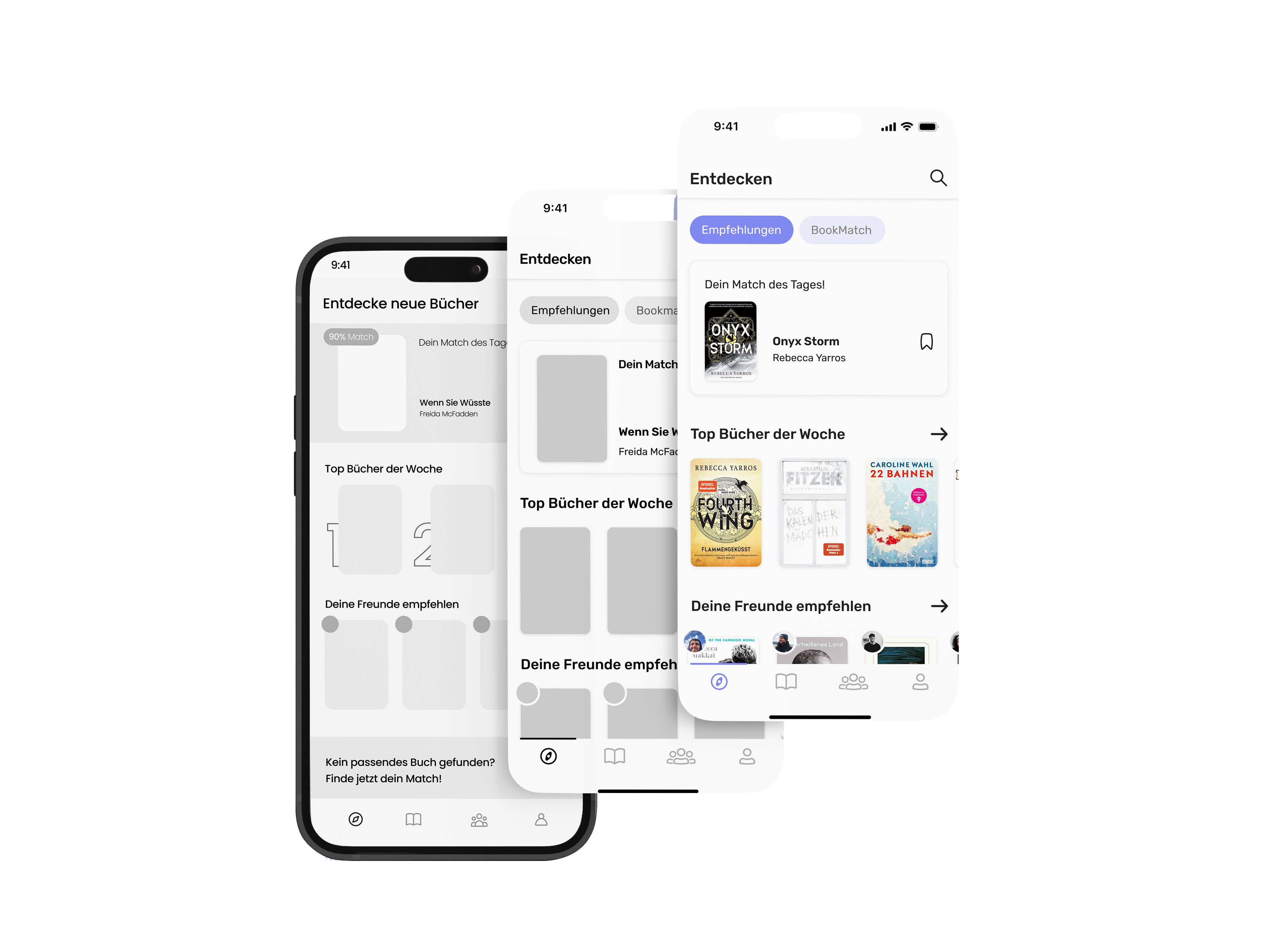 Wireframe Entwicklung Entdecken Screen